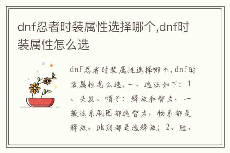 dnf忍者时装属性选择哪个,dnf时装属性怎么选(知乎头条)